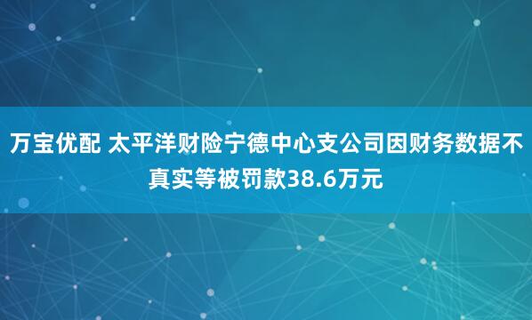 万宝优配 太平洋财险宁德中心支公司因财务数据不真实等被罚款38.6万元