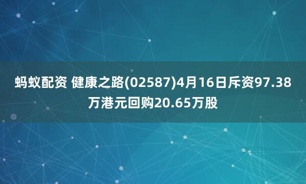 蚂蚁配资 健康之路(02587)4月16日斥资97.38万港元回购20.65万股