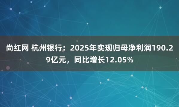 尚红网 杭州银行：2025年实现归母净利润190.29亿元，同比增长12.05%